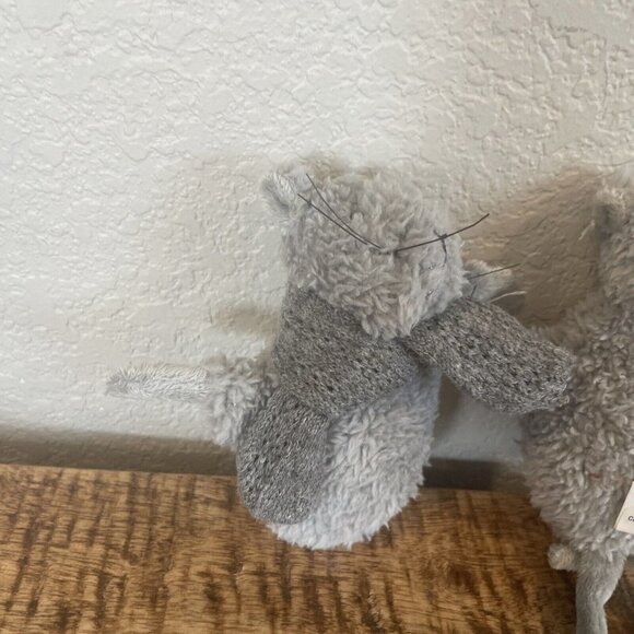 Gray CHRISTMAS Mouse Plush Ornament Set Of 2 Mice Soft Bean Bag Decoration - Picture 4 of 9